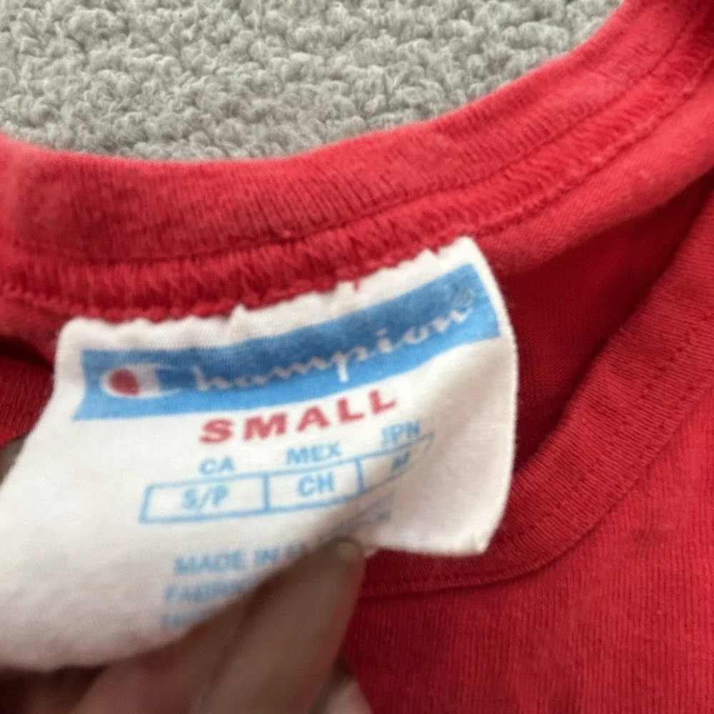 Champion Tshirt Men Small Red Bulldog Logo Mascot‎ Patch Sports